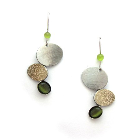 Green Stacked Circle Textured Dangle Earrings - Click Image to Close